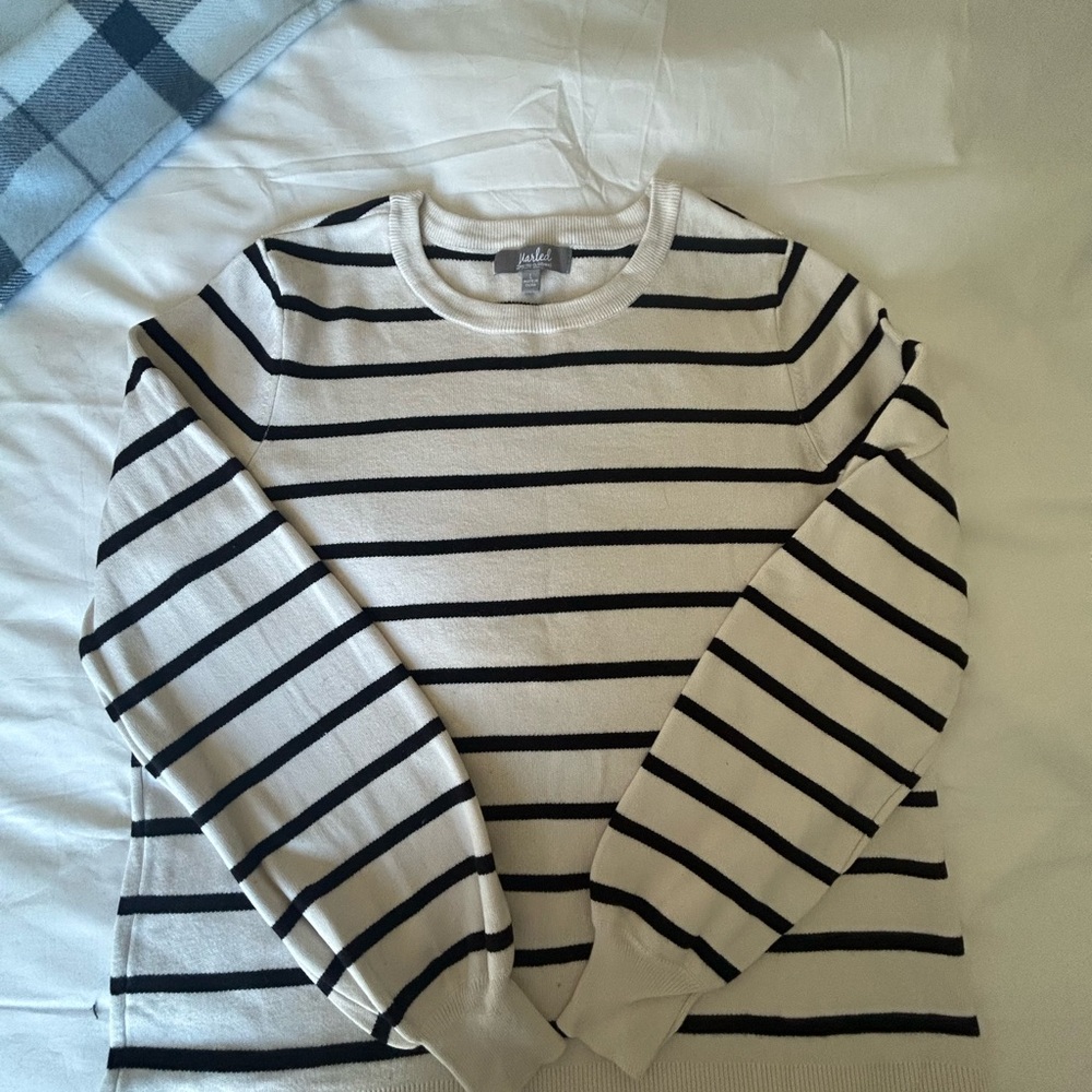 Marled Striped Crewneck Sweater - White & Black